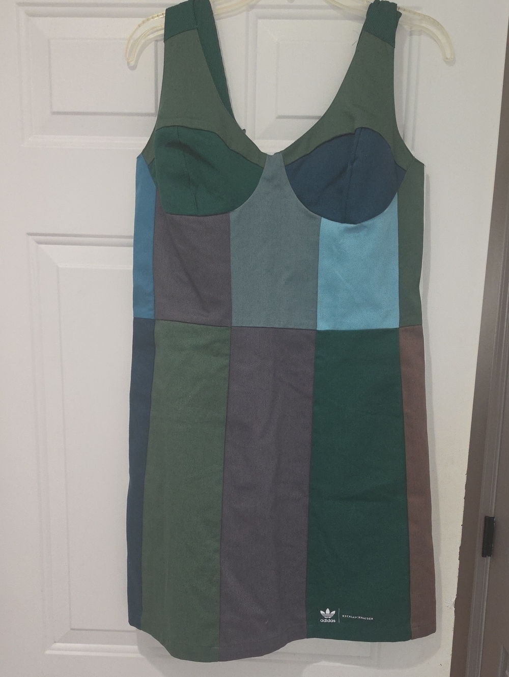 adidas X Kseniaschaider Green and Blue Patchwork Mini Dress